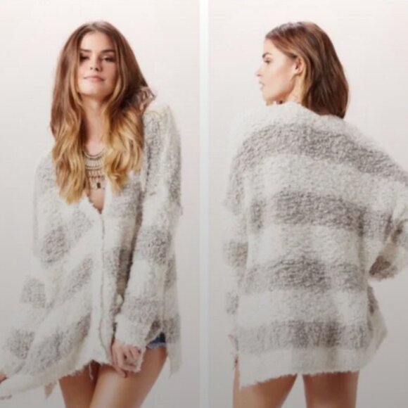 Free People Oversized Cardigan Sweater Striped L - Picture 1 of 6
